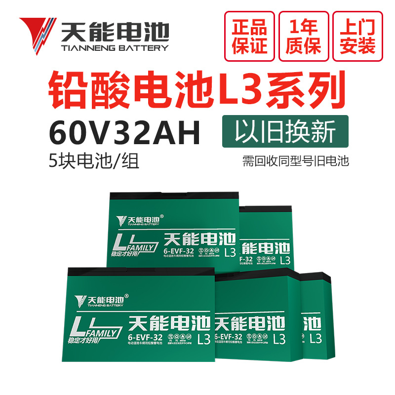 【天能】瓶车电池60v32ah(5只12v32ah)电动车电池电动三轮车电瓶
