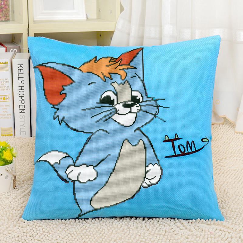 tom猫一个枕套印花绣十字绣抱枕卡通动漫抱枕靠垫靠枕头汽车护腰枕猫