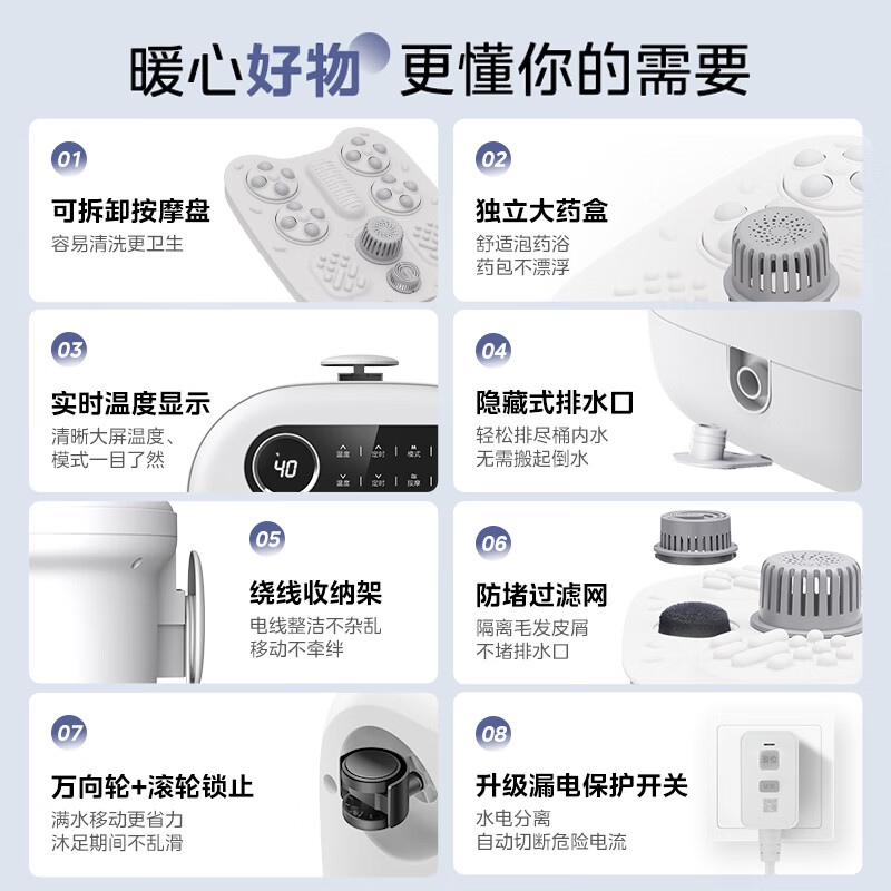 美的(Midea)泡脚桶足浴盆加热自动按摩洗脚盆高深桶泡小腿可拆洗按摩盘送长辈礼物-AJ0202高清大图