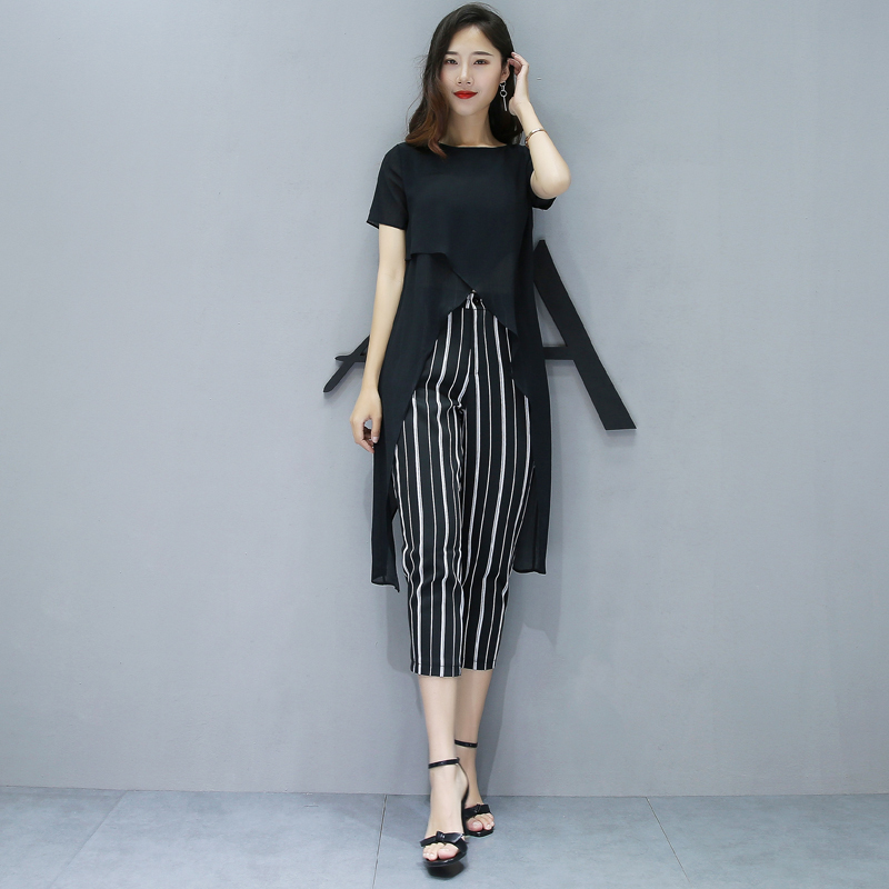 女士夏款新品女装气质洋气雪纺bf时尚套装韩版小香风夏天两件套潮