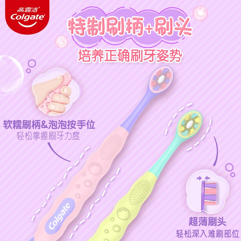 高露洁(Colgate)儿童牙刷软毛超密蓬蓬丝清洁口腔小刷头细毛单支装(颜色随机发货)高清大图