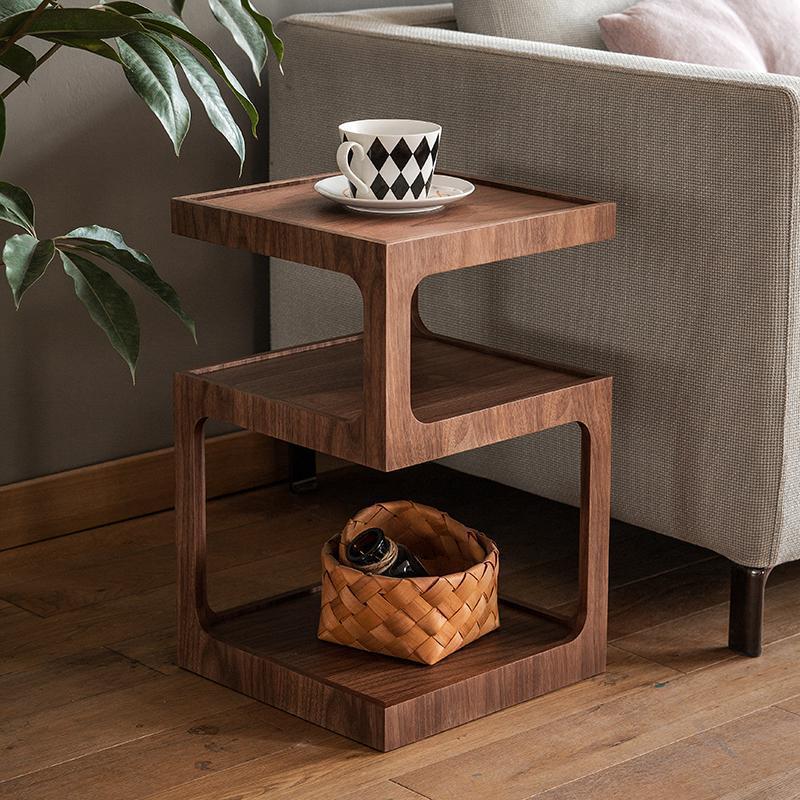 森美人木言设计 现代边桌分类摆放收纳角几沙发边几创意置物相框展示架 胡桃色