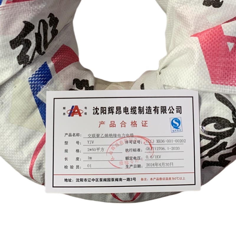 辉昂 交联聚乙烯绝缘电力电缆 YJV 0.6/1kv -2*50平方米高清大图