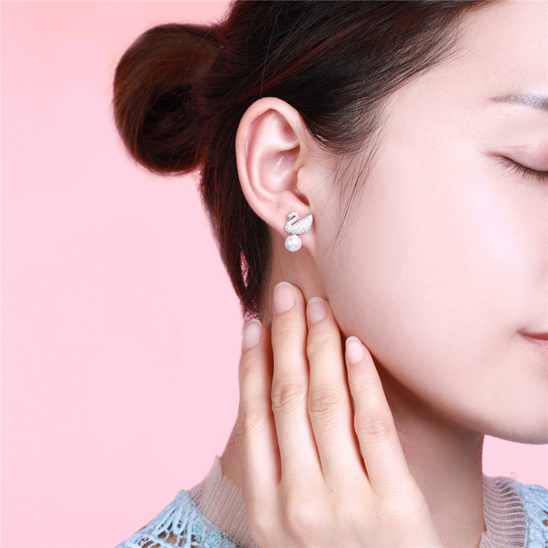 dtoto日韩优雅天鹅耳环耳饰工艺珍珠纯银女耳钉