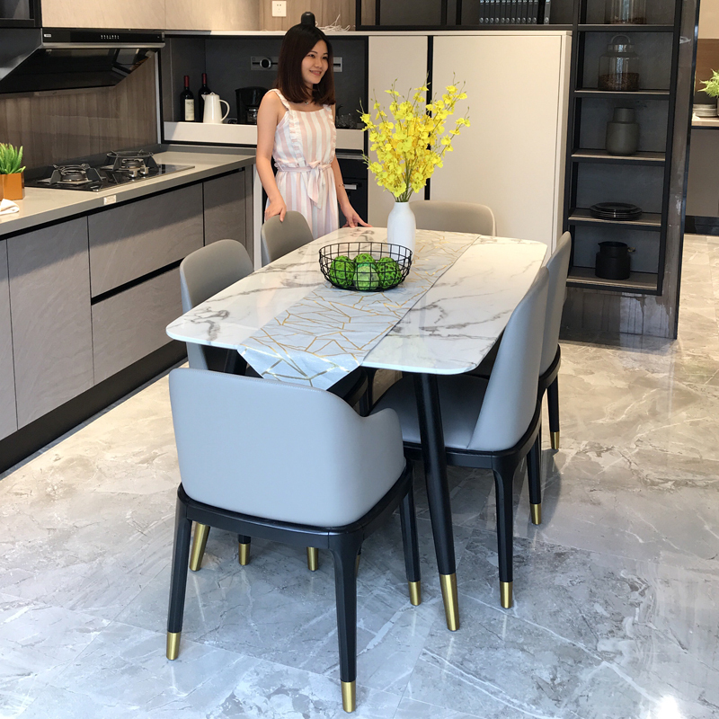 苏宁放心购大理石餐桌椅组合北欧家用小户型现代简约长方形轻奢实木吃饭桌子A-STYLE