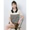 CACHE CACHE春夏新款娃娃领假两件条纹针织女经典撞色百搭T恤