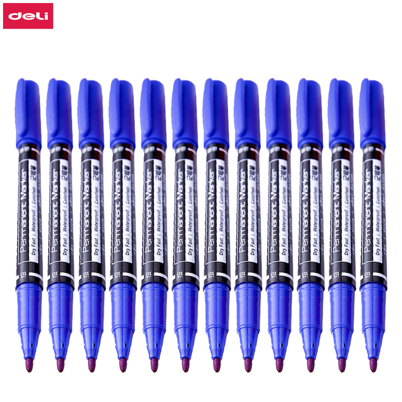 精选得力deli6824双头记号笔油性防水儿童绘画描边笔马克笔勾线笔小