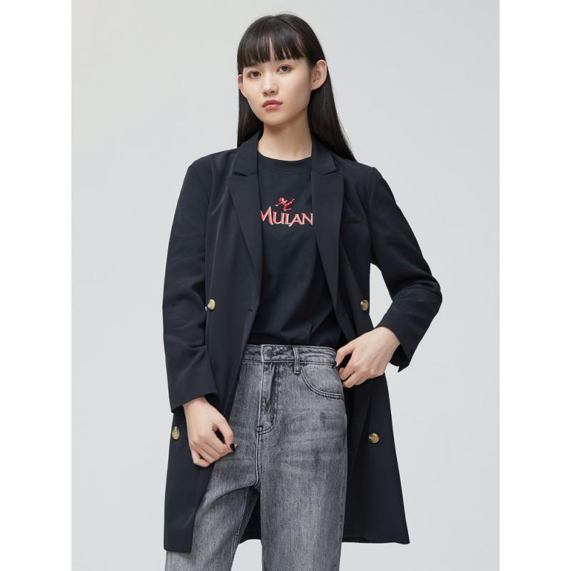 [2件2折价:107]MECITY女装秋冬新款休闲商务外套时尚双排扣系带外套大衣女