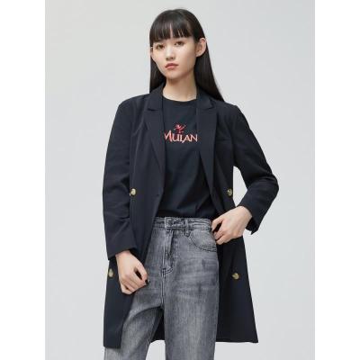 [2件2折价:107]MECITY女装秋冬新款休闲商务外套时尚双排扣系带外套大衣女