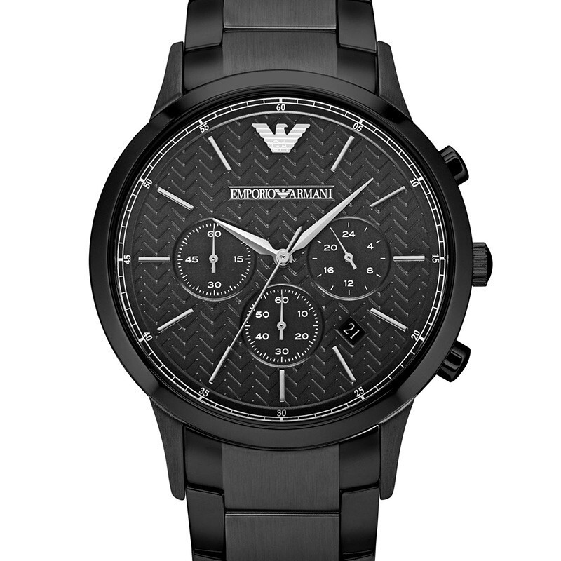 安普里奥阿玛尼emporioarmani手表男钢带时尚酷黑三眼石英男士腕表