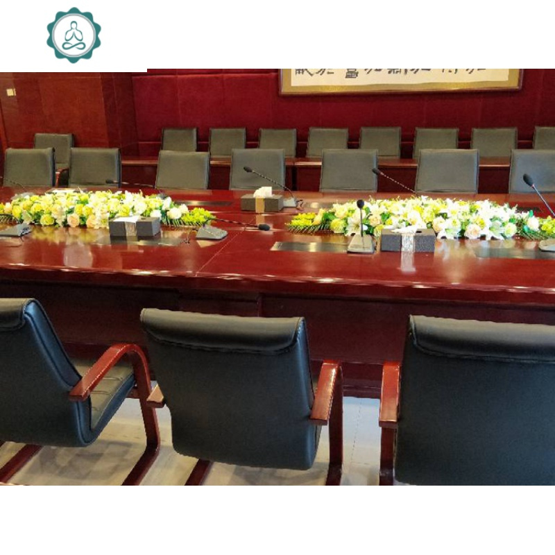仿真桌花百合玫瑰花假花办公室装饰花艺商务酒店摆设塑料会议桌花 封后 长85CM粉白色仿真植物