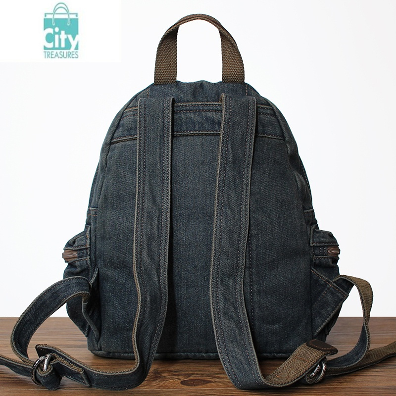 bangdou日系牛仔布双肩包女包复古风背包休闲旅行包时尚少女书包韩版