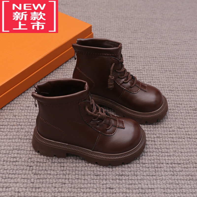 可莉允女童靴子2022冬季新款儿童鞋子马丁靴加绒二棉短靴洋气皮靴英伦风