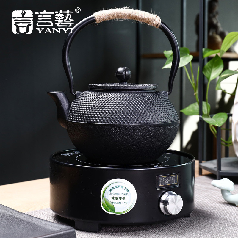言艺(yanyi) 整套功夫茶具套装 生财有道自动茶具配洛梵干泡盘+黑金刚配雨霖玲铸铁壶