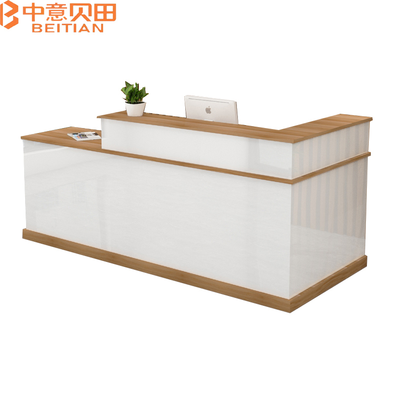 中意贝田 BT-QT004 简约现代收银台美容理发超市柜台前台接待台2.4米长 尺寸颜色可定制 HJ 胡桃木加白