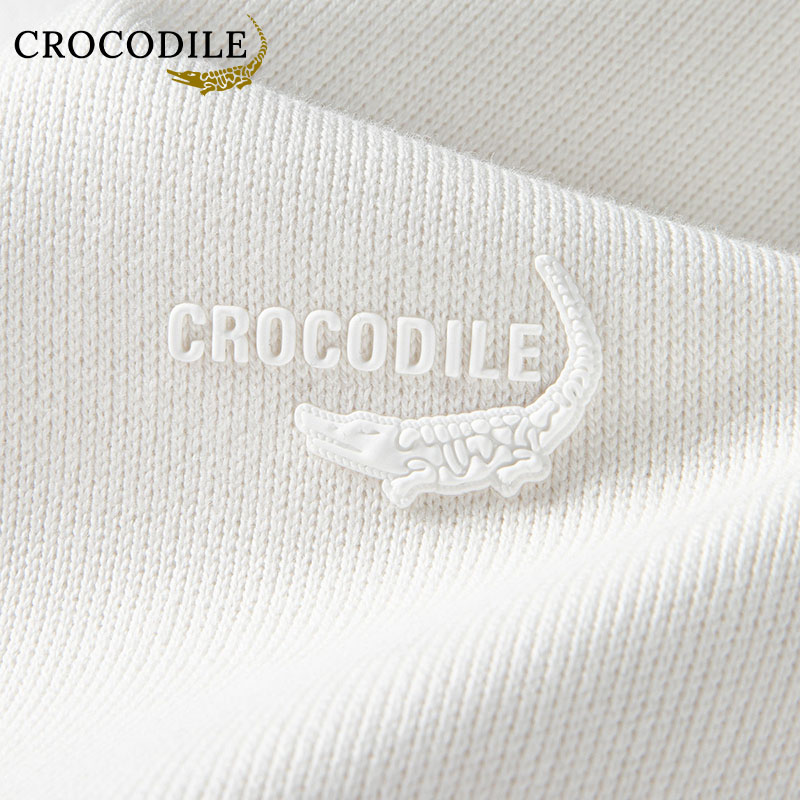 鳄鱼恤CROCODILE 长袖t恤男圆领纯色宽松透气打底衫休闲百搭男装上衣高清大图