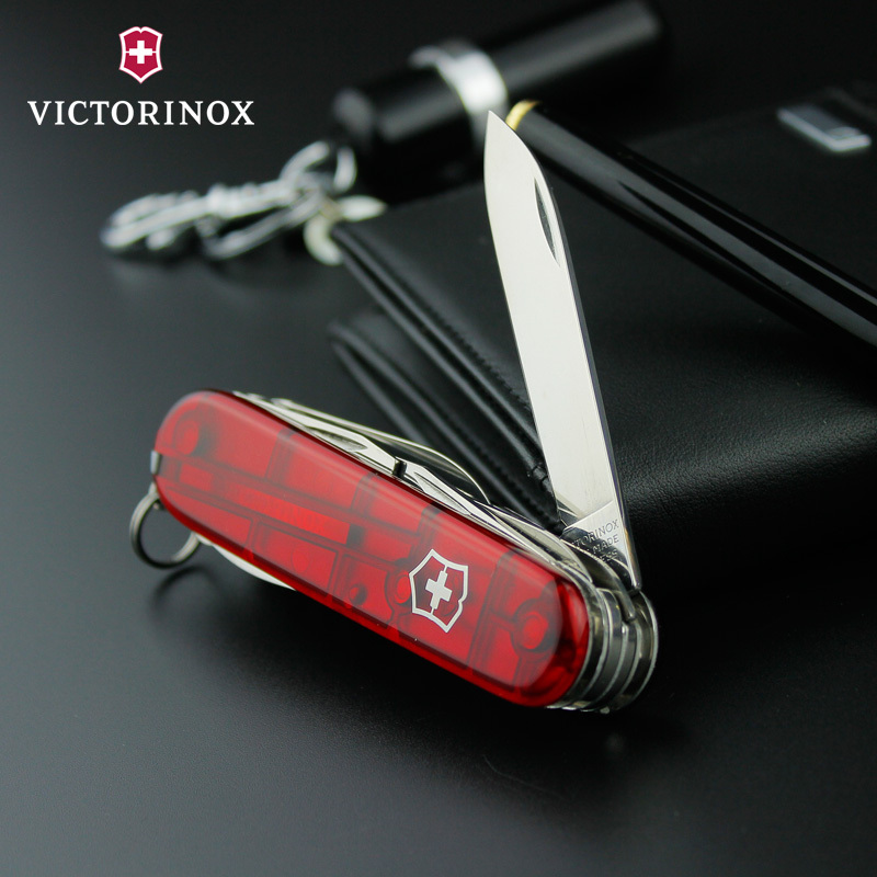 Victorinox维氏瑞士军刀原装正品91MM 透明红猎人1.3713.T 多功能刀瑞进口不锈钢便携折叠刀