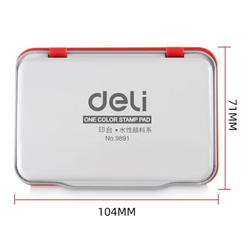 得力(deli)104*71mm金属方形中号财务会计专用秒干印台印泥 办公用品 红色9891