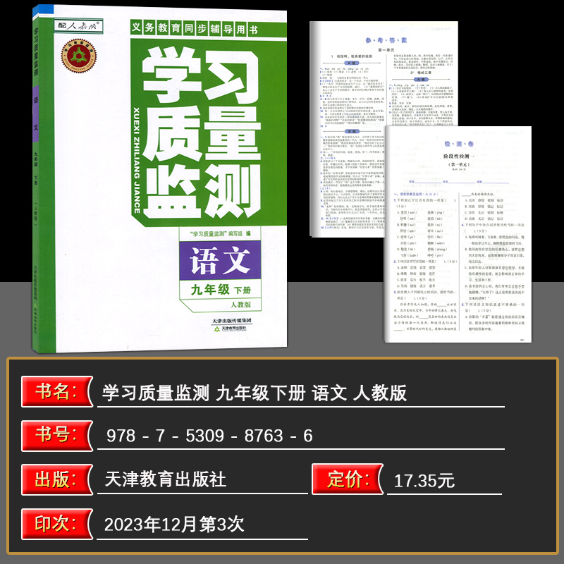 语文 九年级下 [正版]2024春 义务课程标准同步辅导用书 学习质量监测 九年级语文下册 人教版 内含检测卷与参高清大图