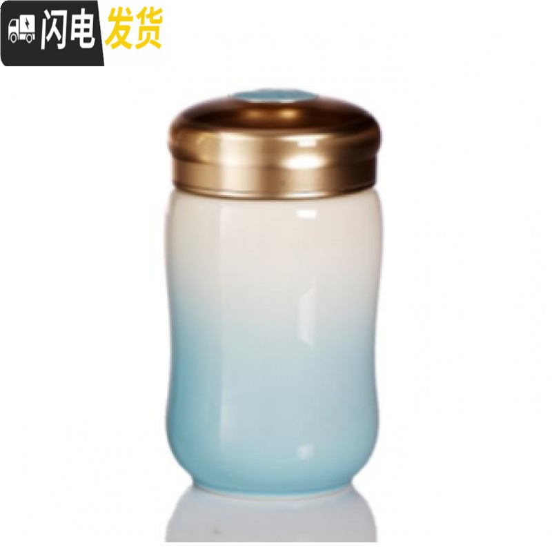 三维工匠活瓷创意随行陶瓷咖啡杯便携简约带盖女可爱水杯随手杯杯子 白浅水蓝(330)咖啡器具高清大图