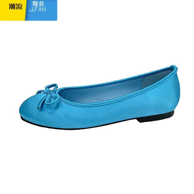 聚范EMEAN圆头芭蕾舞单鞋女2024新款缎面舒适平底一脚蹬奶奶鞋子图片