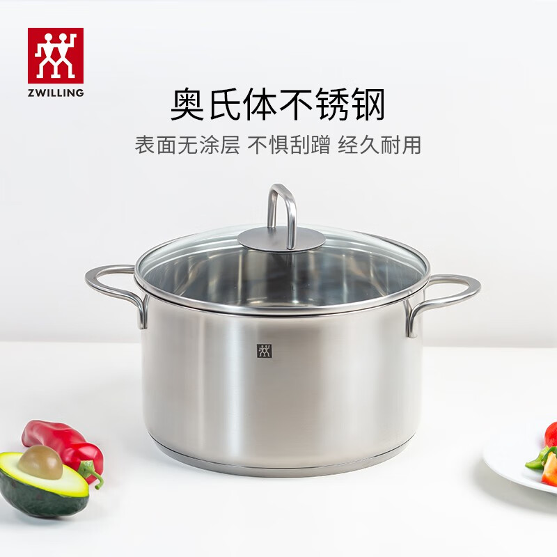 双立人 汤锅不锈钢燃气灶电磁炉通用蒸锅双耳炖煮锅Nova Plus 24cm煲汤锅高清大图