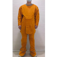 hizhg 牛皮电焊防护服耐磨隔热电焊服黄色连体分腿式低领焊衣中号