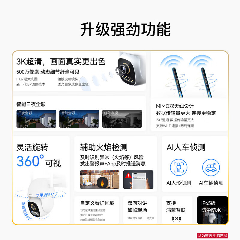 小豚当家室外摄像头 3K版 64G内存卡 (支持鸿蒙智联) AI辅助火焰检测 360°全方位追踪 自定义看护区域