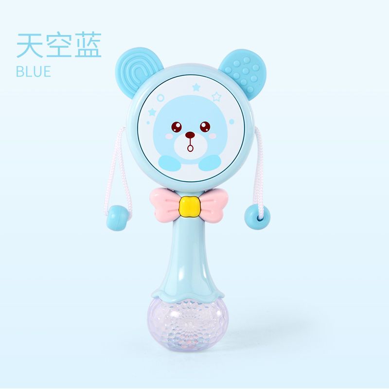 婴儿拨浪鼓玩具可啃咬音乐棒0-1岁新生儿宝宝安抚摇铃手摇鼓玩具 [蓝色]小熊拨浪鼓 [电池版]螺丝刀