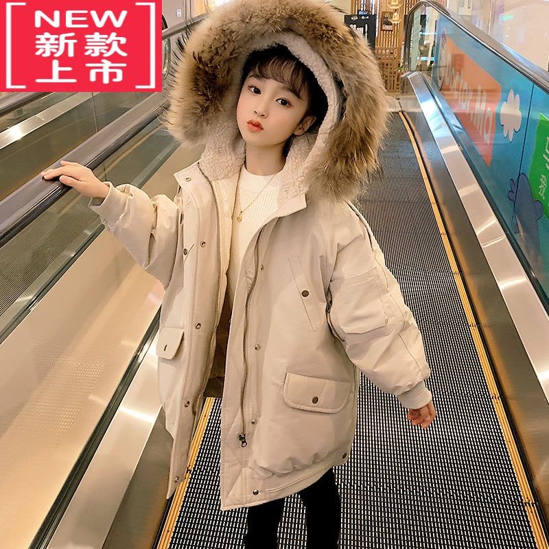 可莉允女童2022新款加厚潮服冬季羽绒棉连帽加绒内胆保暖儿童大口袋棉衣棉服图片