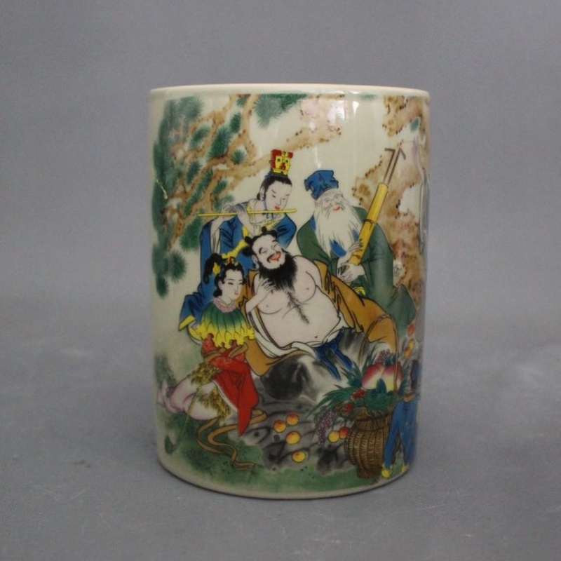 美帮汇治款粉彩人物八仙笔筒景德镇仿古陶瓷家居装饰办公展柜摆件高清大图