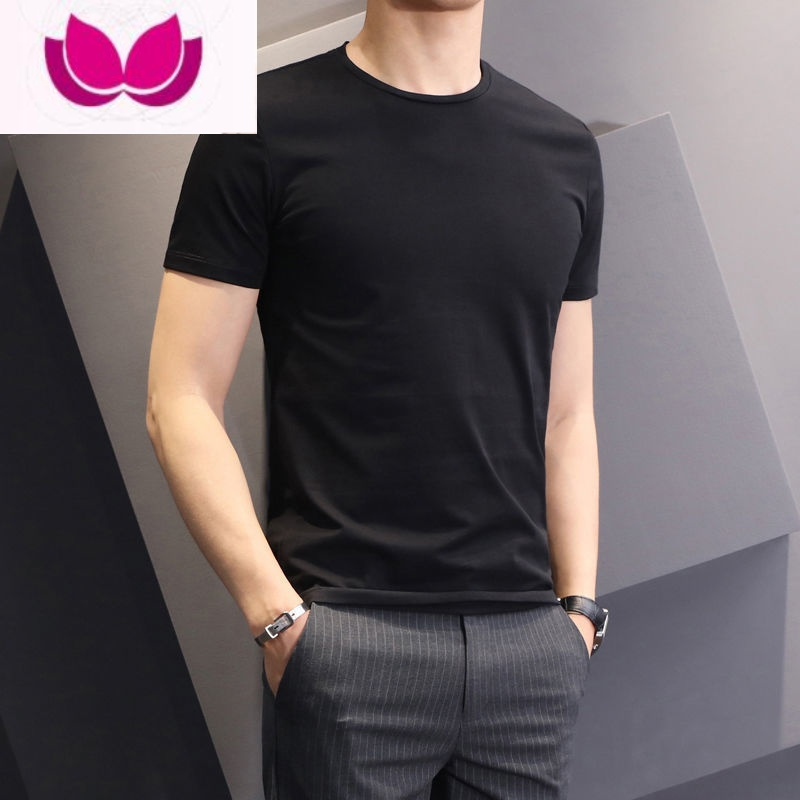 七斓莫代尔短袖t恤男士打底衫v圆领纯色修身半袖潮中青年运动体恤衫夏