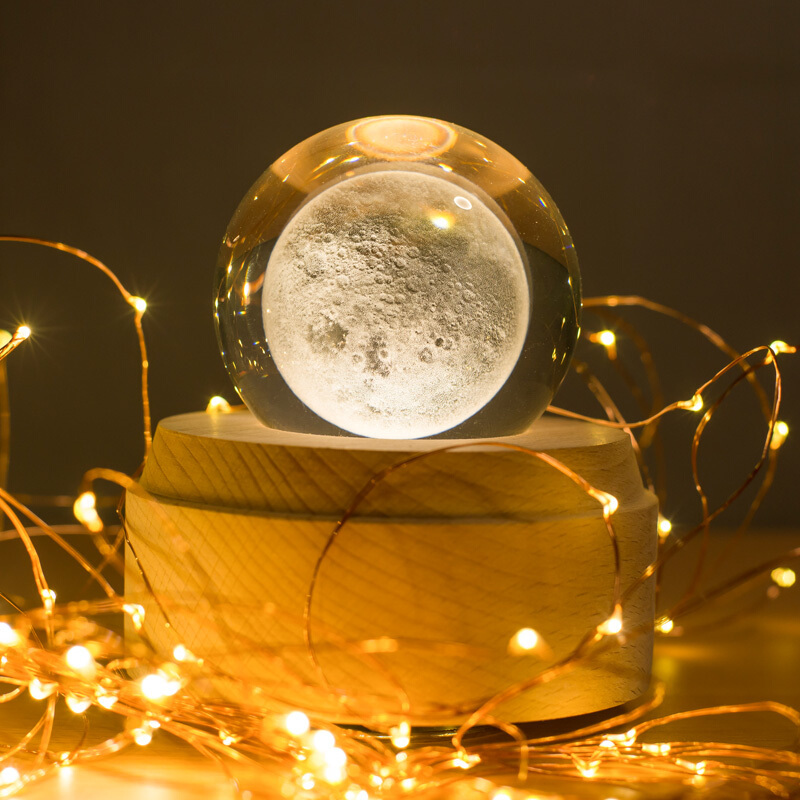 创意3d月亮灯水晶球小夜灯月球灯八音盒音乐床头灯浪漫女生日礼物抖音