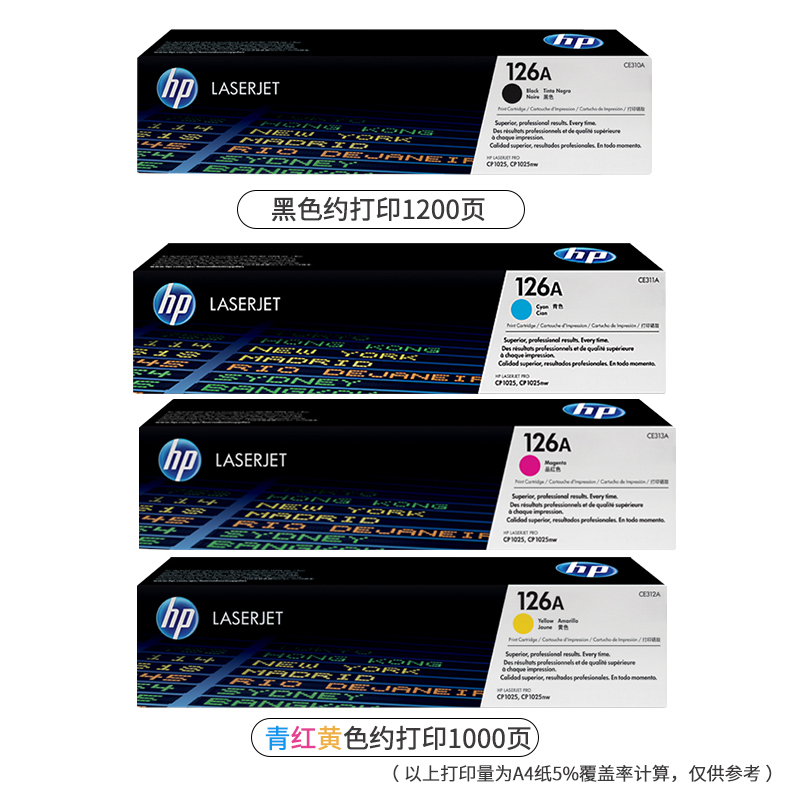 惠普(HP)CE310A/CE311A/CE312A/CE313A 硒鼓黑色彩色四色套装 126A CP1025高清大图