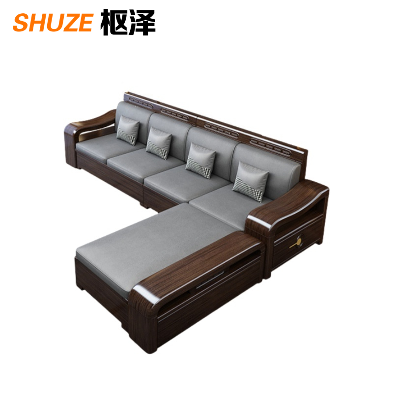 枢泽 沙发 客厅沙发 四人位+贵妃榻 套高清大图