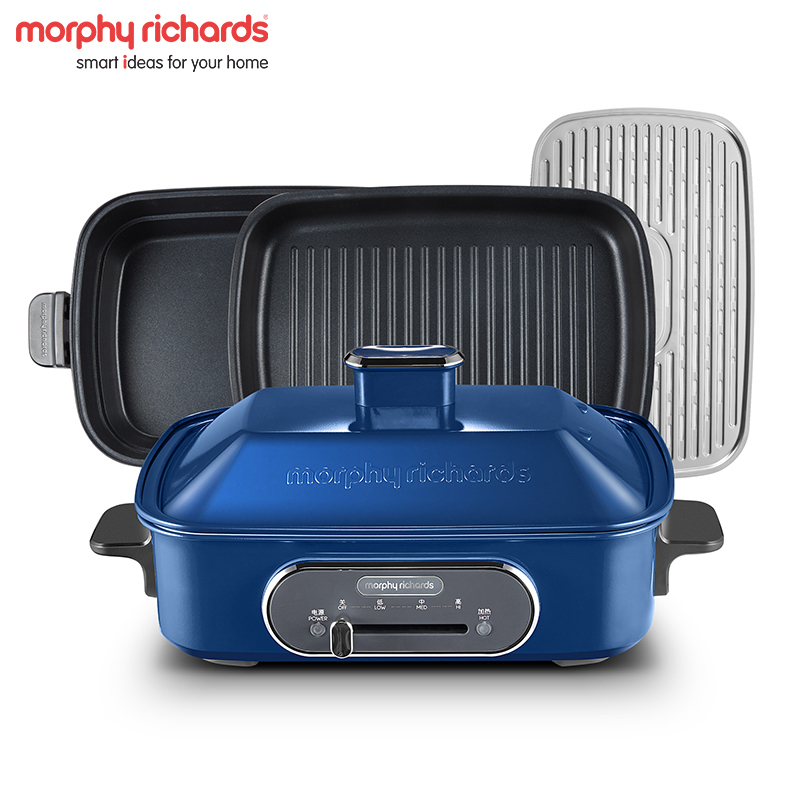 摩飞电器(MORPHY RICHARDS) 多功能锅料理锅 电烧烤锅电火锅蒸锅家用电烤锅MR9088 蓝色标配高清大图
