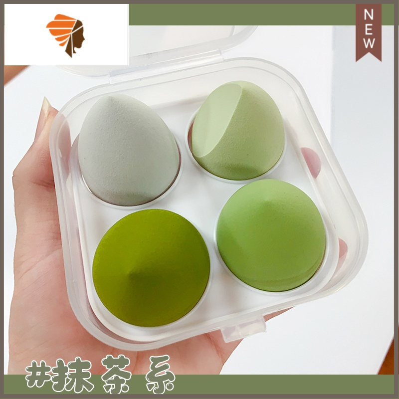 4个|葫芦海绵粉扑不吃粉气垫彩妆蛋干湿两用化妆工具 三维工匠 绿色系(小鹿杯款)