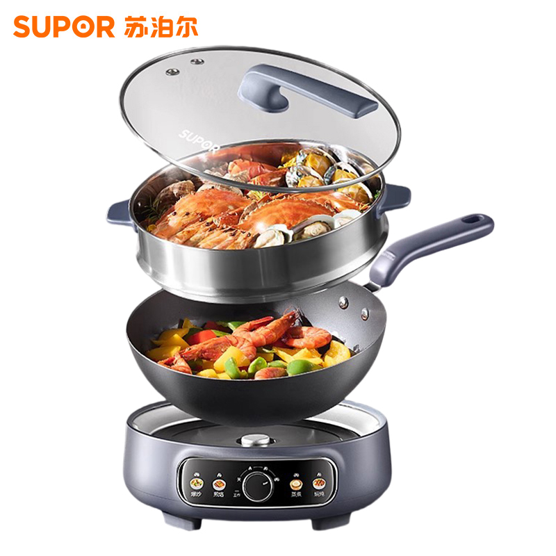 苏泊尔(SUPOR)电炒锅精铁0氟分体式电煮锅电火锅电蒸锅家用多功能蒸煮炒菜一体电热锅4.7LCJ30RF865高清大图
