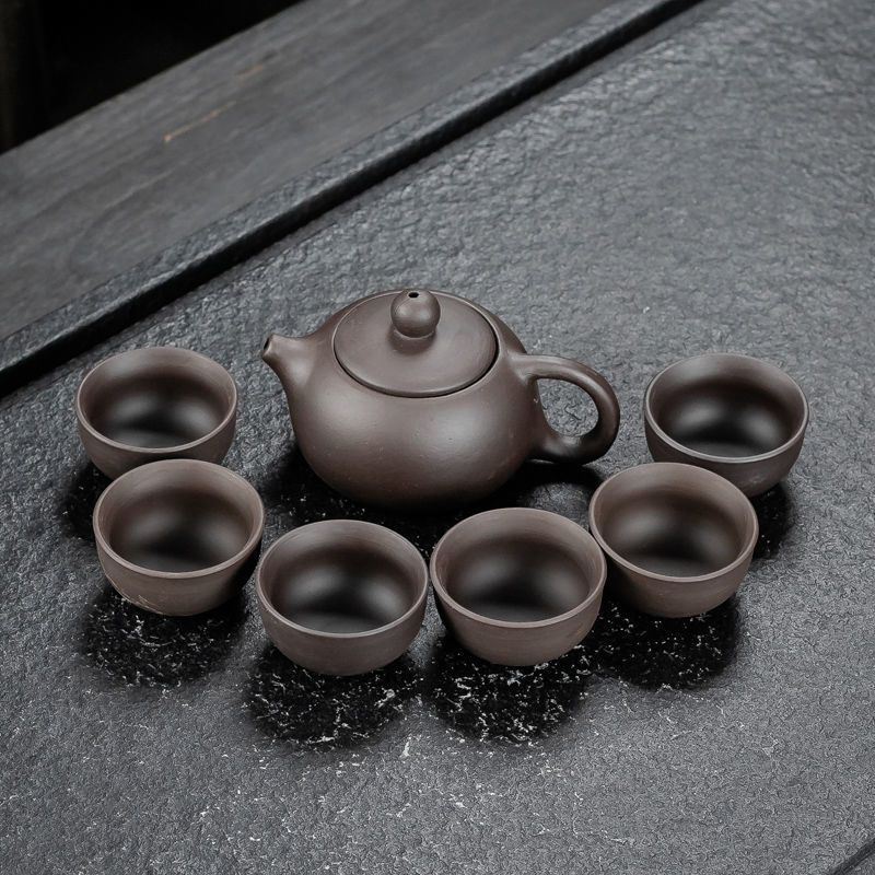 特价青瓷茶具陶瓷套装家用简约泡茶壶茶杯子茶盘整套功夫茶具批发 7头黑紫砂-(高性价比)