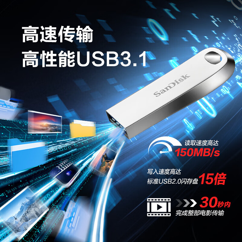 闪迪CZ74酷奂U盘银色128G/读速150M/s(个)(货期3-6天)高清大图