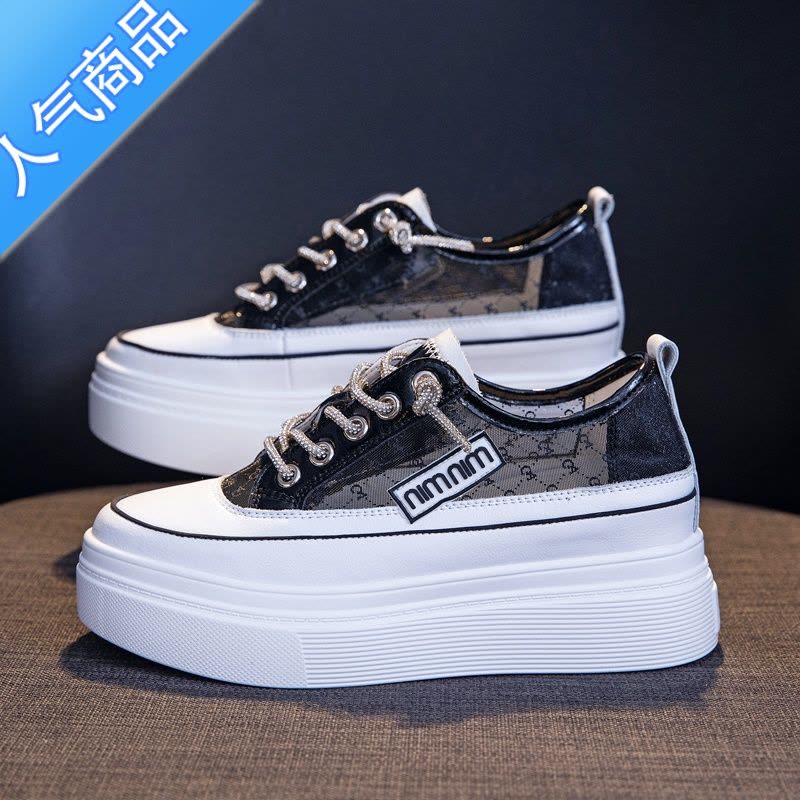 SUNTEK小白鞋女ins潮2023年夏新款网面透气板鞋厚底内增高女鞋子图片