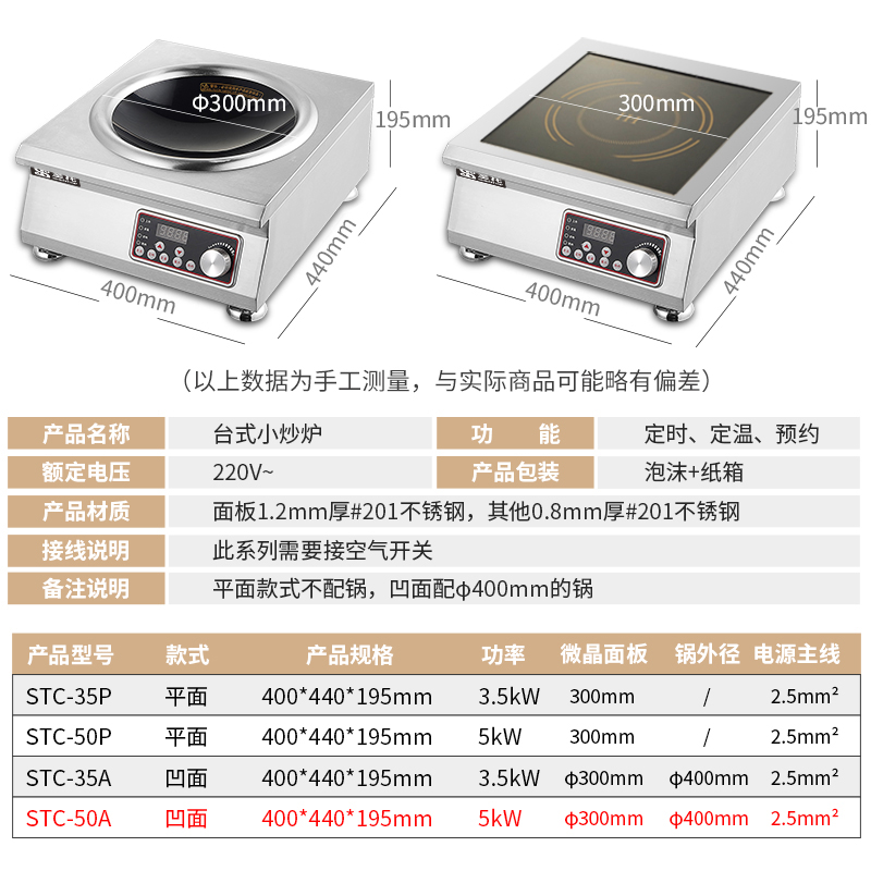 圣托(Shentop)凹型商用电磁灶 电池炉煲汤炉 饭店餐馆炒饭炒菜炉 5000W大功率电炒炉 STC-50A高清大图