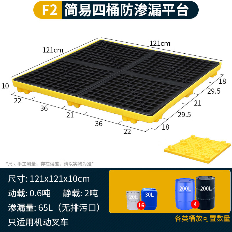 锦北防渗漏托盘油桶防泄漏托盘危化品液体塑料接油盘F2-121*121*10cm高清大图