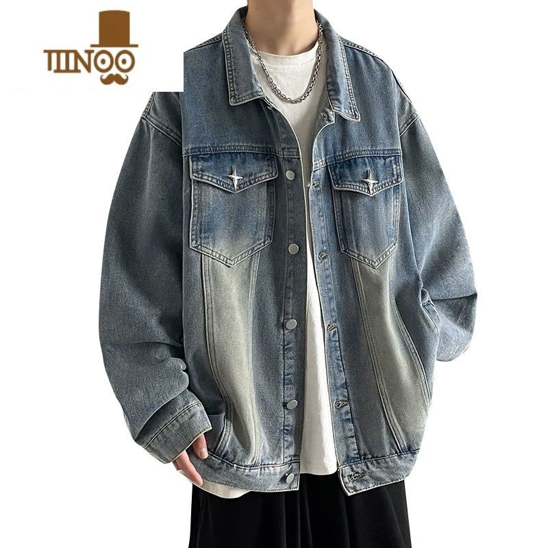 YANXU黄泥染牛仔外套男新款美式复古潮牌感男士痞帅工装夹克图片