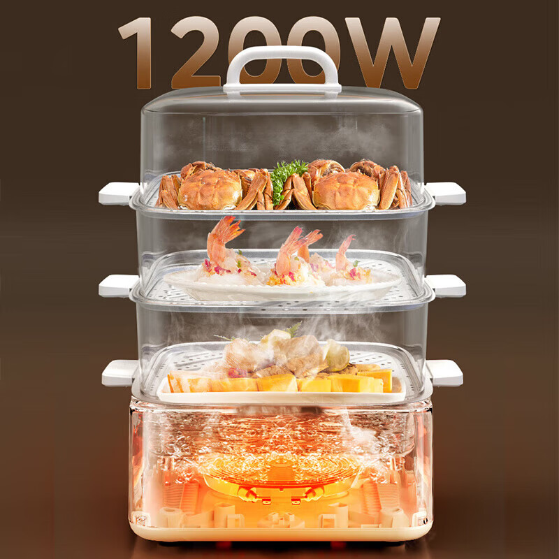 美的(Midea)多功能锅 电蒸锅炖蒸煮一体电锅自动断电 透明蒸锅三层大容量 14.7L 【三层蒸笼】ZGE2323Z0