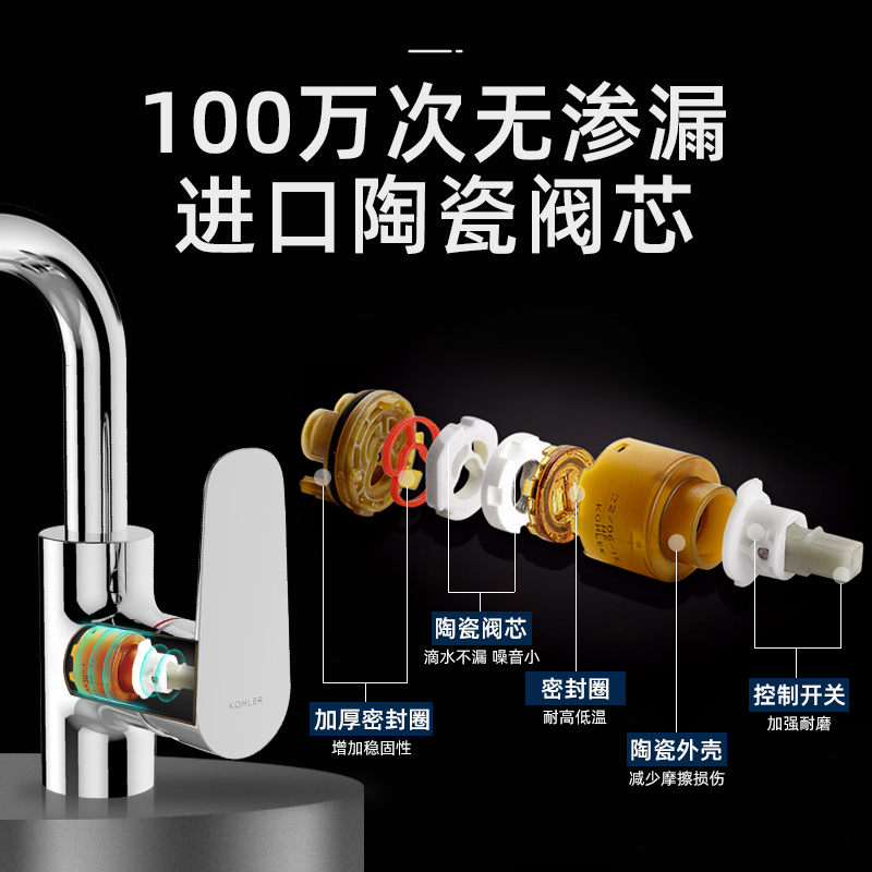 科勒龙头抽拉式龙头洗脸利奥梳洗面盆龙头冷热水龙头K-20710T高清大图
