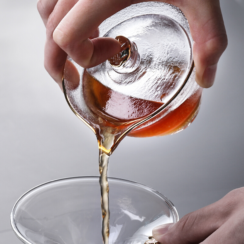 言艺(yanyi) 玻璃盖碗茶杯 手抓泡茶壶大号 加厚耐高温茶碗三才碗功夫茶具泡茶器