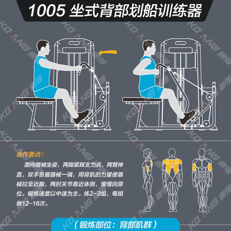 康强坐式背部划船训练器1005商用综合健身房专用力量训练器健身器材高清大图