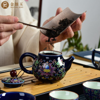 金镶玉 茶具套组 茶壶茶杯公道杯整套 珐琅彩茶具礼盒包装 繁花似锦