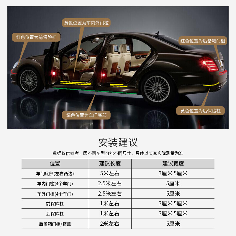 汽车槛条防踩贴通用改装踏板装饰条碳纤纹保险杠车边防撞贴SN7713碳纤纹宽7cm*3米长
